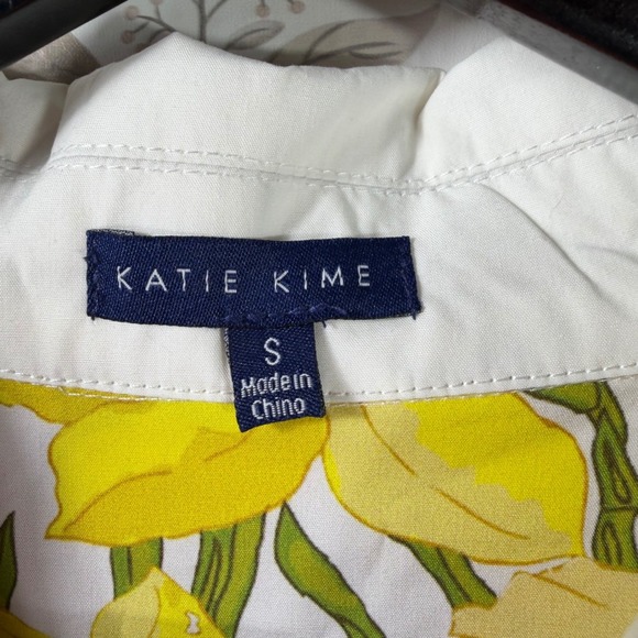 Katie Kime Yellow Daffodil Floral Tunic Dress White Contrast Trim Small Spring - Picture 12 of 14